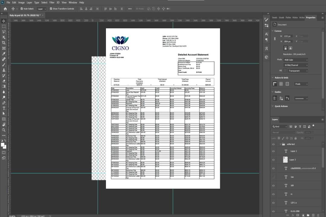 Relevé de compte Australie Cigno Modèle Word et PDF template